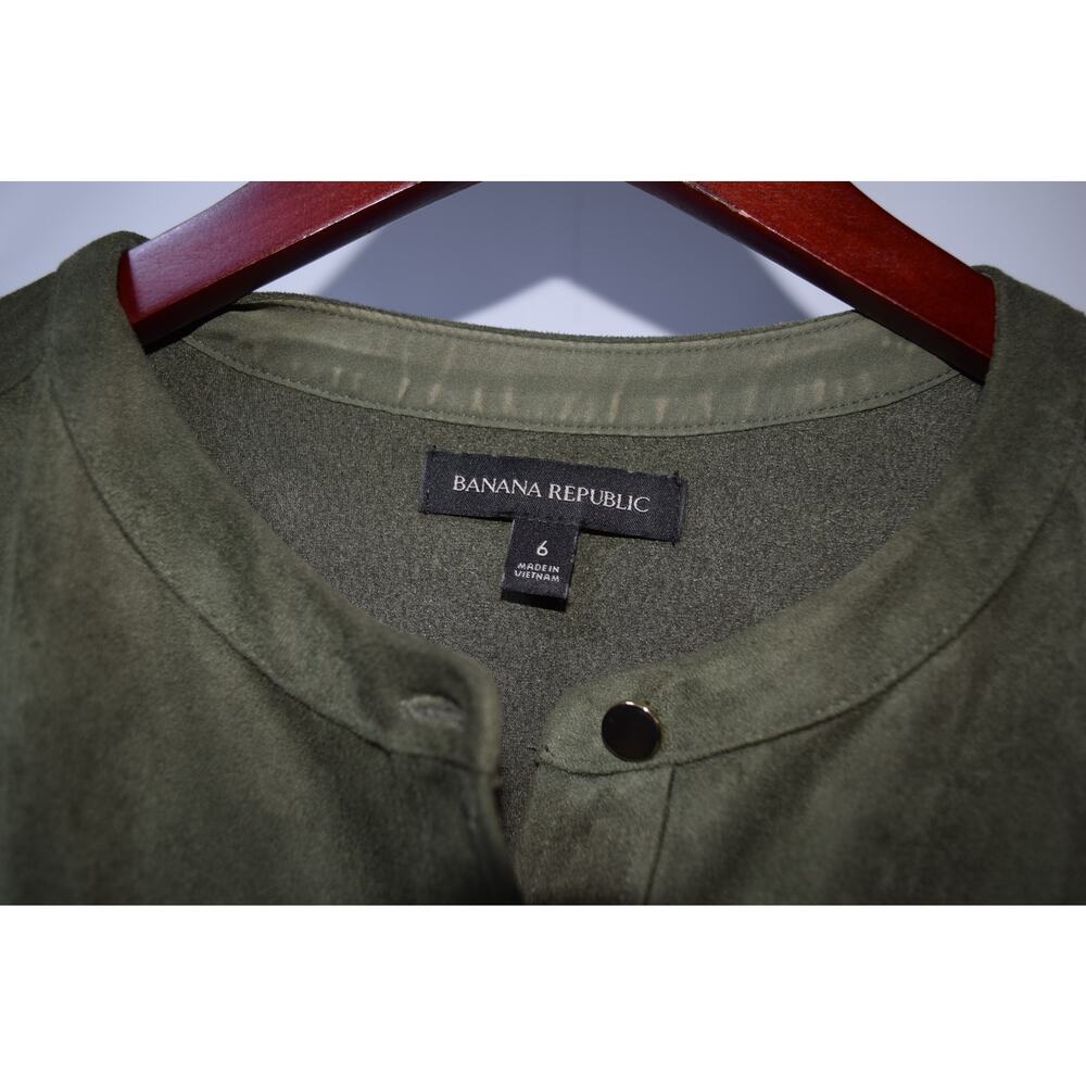 Banana Republic Olive Green Faux Suede Shirt Dress Belted Size 6 - Picture 3 of 4
